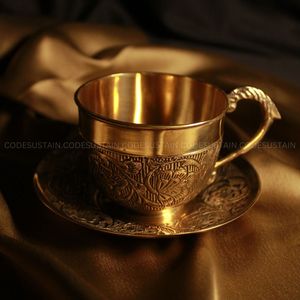 Handcrafted Pure Copper Tea Coffee Mug with Matching <b>Saucer</b> Hammered Finish Moscow Mule <b>Cup</b> Bulk Supplier OEM ODM Export India - Product Image 2