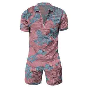 Men's Geometric Print Polo Shirt and Shorts Set Summer Casual Breathable Knitted Polyester Outfit <b>Prime</b> Power Wholesale Supplier - Product Image 5