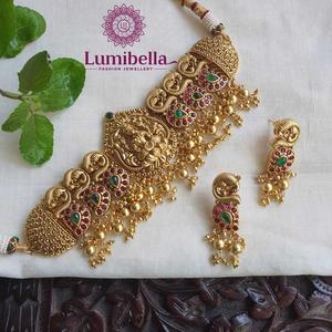 Nagas Gold Polish High Neck Choker Fashion Jewelry Set - Product Image 5