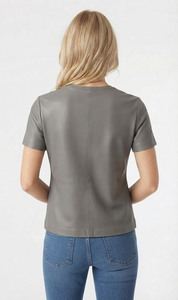Camiseta de Verano para Mujer, Moderna, Impermeable, de Cuero Genuino, Piel de Vaca Premium, Suave al Tacto, Formal, de Manga Corta, Transpirable y Ecológica - Product Image 2