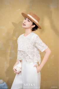 Women's White Lace Bohemian Blouse Short Sleeve Crew Neck Sheer <b>Layer</b> Floral Embroidered Spring Summer <b>Top</b> ALLEN - Product Image 5