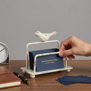 <b>Rustic</b> White Metal business card holder With Bird Sculpture Single Tier Storage Holder Handmade Design - Product Image 4