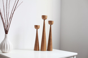 Ensemble de 3 chandeliers en bois, style scandinave, rustique primitif, porte-bougies de style japonais, supports de bougies en bois naturel - Product Image 4