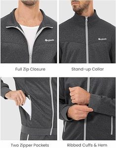 Sjolida Men's Grey Tracksuit Full <b>Zip</b> <b>Jogger</b> Set Solid Color Casual Sportswear <b>with</b> Side <b>Pockets</b> Regular Fit Autumn Wear - Product Image 2