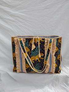 Hand-Block Printed Quilted Safari Tote <b>Bag</b> With Leopard Pattern Cotton Lining Bohemian Style Summer <b>Beach</b> Use - Product Image 3
