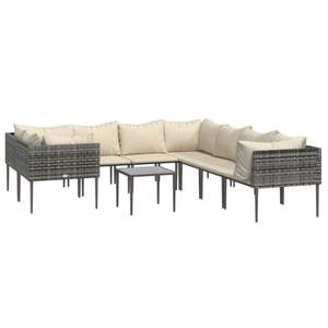 Grand ensemble de salon de jardin en rotin PE gris et beige avec structure en acier et mobilier d'extérieur durable en polyester - Product Image 3