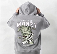 سويت شيرت رجالي بقلنسوة من Universal Money Out of Office، أسود، قطن، طباعة رقمية، كاجوال، شتوي، مقاوم للرياح والماء