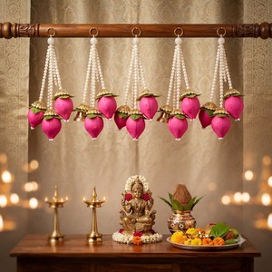 Handmade Indian Traditional Lotus Bud Pearl Solawood Wall Hanging for Diwali Home Office Pooja Room <b>Mandir</b> - Product Image 2