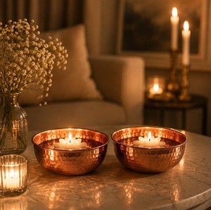 Bols en cuivre martelé poli brillant, bols ronds en métal pour servir, vaisselle décorative glamour pour offrir en cadeau, bol unique en cuivre - Product Image 5