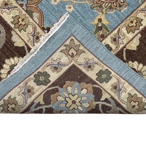 Alfombra Schumack de Lana Anudada a Mano, Estilo Sultanabad, 9x12, Azul Cielo y Marrón Chocolate, Diseño Floral Tradicional - Product Image 6