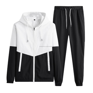 Nueva primavera y otoño hombres ropa deportiva traje con capucha Colorblock Casual chaqueta pantalones traje hombres adolescente 2 piezas Jogger sudadera - Product Image 2