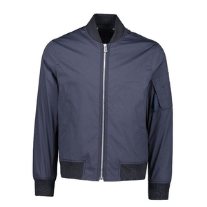 <b>Men's</b> <b>Navy</b> Blue Bomber <b>Jacket</b> Stand Collar Zipper Closure Casual Windproof Polyester Regular Fit Autumn Wear <b>Men's</b> <b>Jackets</b> - Product Image 1