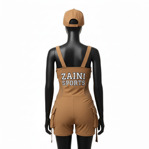 Women Bathing Suit Textured Polyester Spandex Cargo Panel <b>Swim</b> <b>Romper</b> Embroidery Custom Logo women for Bathing Suit - Product Image 2