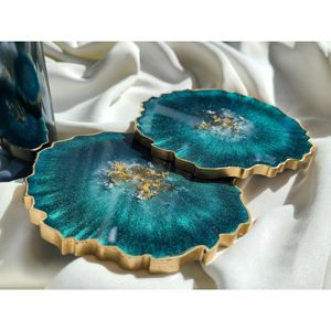 Sous-verres en résine époxy de luxe avec motif floral en feuille d'or, ensemble de sous-verres faits à la main pour tasses à café, thé, décoration de table et de maison - Product Image 1