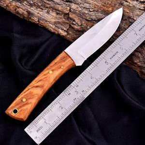 Stainless Steel Fixed Blade Hunting Skinning Camping Knife Olive Wood Handle Full Tang Bevel Edge Custom OEM/ODM Leather Sheath - Product Image 3
