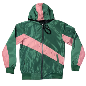 ชุดวอร์มกันลมสองชิ้นแบบมีฮู้ดและกางเกงขาสั้นสำหรับผู้ชาย  ชุดเซ็ตเสื้อแจ็คเก็ตและกางเกงวอร์มไนลอนสีตัดต่อพร้อมโลโก้ - Product Image 2