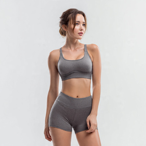Compression <b>Bra</b> Yoga Wear Shorts 2 Piece Set Women Workout Athletic Wear Shorts Set Ladies - Product Image 4
