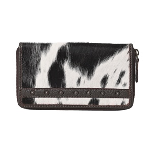 Black Cowhide Clutch Wallet With Rhinestone Embroidery RFID Wallet - Product Image 2