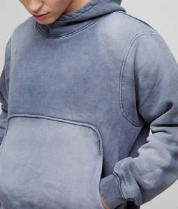 Sweat à capuche oversize 100 % coton pour homme, décontracté, coupe ample, col montant, délavage acide, molleton de haute qualité, écologique - Product Image 2