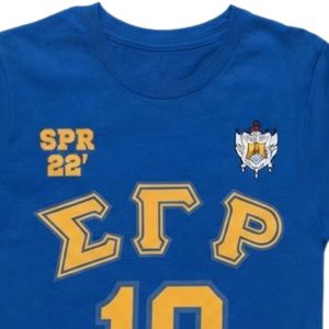 รอยัลบลูโกลด์ซิกมาแกมมาโรเสื้อยืดลายกรีกแบบกำหนดเองแขนสั้นคอกลมหมายเลข 10 กราฟิกฟราทราริตี้แชปเตอร์คอลเลจ - Product Image 6