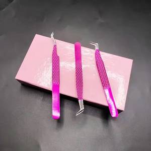 Morje Surgical <b>Pink</b> Eyelash Tweezers Set Stainless Steel Precision <b>Tools</b> Toothed/Serrated Tips 10mm Length <b>Box</b> for Lash - Product Image 5
