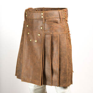 Ropa Utilitaria Moderna Personalizada para Hombre, Kilt Escocés de Cuero Marrón a la Moda - Product Image 1