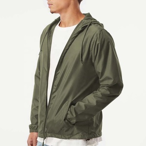 Veste coupe-vent à capuche pour homme, couleur vert olive, légère, résistante à l'eau, fermeture éclair sur le devant, décontractée, pour l'extérieur, printemps - Product Image 4