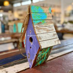 Nichoir pour oiseaux en bois recyclé, fait main, durable, en forme de bateau, couleur bois vieilli, cage à oiseaux originale, pour petits oiseaux d'extérieur - Product Image 2