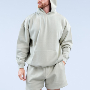 Conjunto de Sudadera con Capucha y Pantalones Cortos de Felpa para Hombre, Diseño de Paneles en Contraste de Dos Tonos, Bloques de Color, Algodón Extra Duradero, Tejido de Verano - Product Image 4