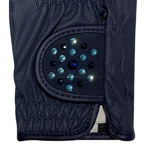 Gants d'équitation pour femmes en cuir avec strass, bleu foncé, à doigts entiers, antidérapants, avec poignets élastiques, compatibles écran tactile, pour l'hiver - Product Image 2