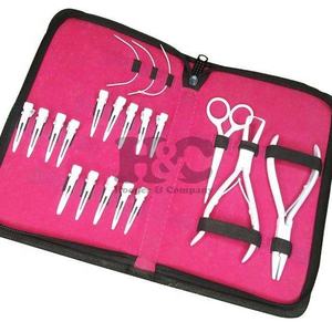 HOOPER and COMPANY Kit professionnel de pinces à extensions de cheveux en acier inoxydable avec clips et aiguilles, pochette rose, usage commercial - Product Image 3