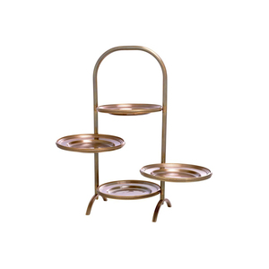 Ensemble de plateaux décoratifs en métal doré rose à 2 niveaux, couleur blanche, finition poudrée, forme rectangulaire, support à gâteau de luxe pour la présentation à la maison - Product Image 3