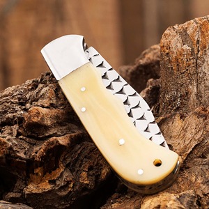 Custom Handmade Industrial/DIY Grade Utility Pocket Folding <b>Knife</b> 7.5 Inch Stainless Steel <b>Bone</b> <b>Handle</b> Straight Clip OEM - Product Image 4