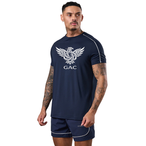 เสื้อยืดกีฬาคอกลมพรีเมียมสำหรับผู้ชาย เหมาะสำหรับวิ่ง ออกกำลังกาย ฟิตเนส เสื้อผ้ากีฬาแขนสั้น แห้งเร็ว สามารถสกรีนลายด้านหน้าได้ - Product Image 1