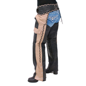 Chaps en similicuir style western, taille haute, coupe régulière, avec poche en cuir et fermeture à boucle, pour l'équitation - Product Image 3