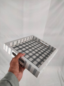 Juego de bandejas con incrustaciones de resina MDF Rectangular hechas a mano de lujo, patrón de laberinto geométrico pulido, bandejas decorativas para servir para el hogar - Product Image 6