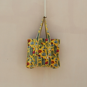 Sac fourre-tout élégant en velours de coton matelassé, imprimé floral cactus, double poignée, écologique, léger, pliable, pour le voyage et le shopping - Product Image 5