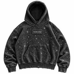 Sudadera con capucha extragrande de invierno personalizada, con efecto desgastado, pedrería y lentejuelas, de algodón, bordada, ecológica, superventas - Product Image 5