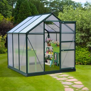 6 'X 6' X 7 'passeggiata serra in alluminio policarbonato portatile giardino serra pareti resistente ai raggi UV verde scuro sul tetto - Product Image 2