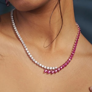 Collar de diseño para mujer con rubíes, cristales de corte pera y diamantes de imitación, plata 925, moissanita, joyería de boda, cadena con cuentas - Product Image 2
