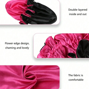 Reversible Two-Tone Satin Sleep <b>Bonnet</b>, Double-Layer Silk Hair Cap for Women's Curly Hair & Braids, Adjustable Night Cap - Product Image 3