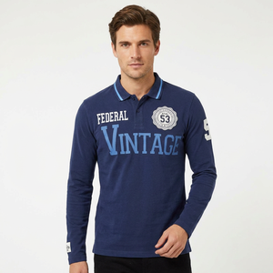 เสื้อเชิ้ตแขนยาวผู้ชาย Federal Vintage ผ้าเจอร์ซีย์คอตตอน 100% ระบายอากาศได้ดี พิมพ์ลายตัวอักษร โลโก้ด้านหน้า ทรงปกติ - Product Image 4
