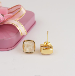 Rainbow Moonstone Tiny <b>Stud</b> Post <b>Earrings</b> For Girls 18k Gold Frame <b>Set</b> Rough Square <b>Earrings</b> - Product Image 1