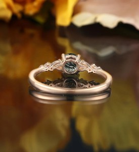Round Cut <b>Moss</b> <b>Agate</b> Bridal <b>Ring</b> In Silver Timeless Engagement <b>Ring</b> Nature Inspired Vintage Wedding Jewelry Gift For Her - Product Image 3
