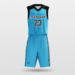 Custom Sublimated Basketball Uniforms 100% Polyester Eco-Friendly Blue Black V-Neck Sleeveless Moisture Wicking Unisex Adult - Product Image 2