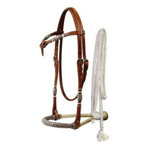 ชุดอุปกรณ์ขี่ม้าแบบตะวันตก New Futurity พร้อมสายรัดศีรษะแบบ Knot Headstall สีเขียวอมฟ้า ทำจากหนังวัวดิบ พร้อมสายบอซาล สายบังเหียนทำจากขนม้า และสายบังเหียนทำจากหนัง Mecate - Product Image 2