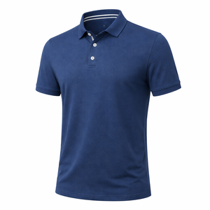 Men's Blue <b>Star</b> Printed Polo <b>Shirt</b> Short Sleeve Regular Fit Casual Style Oxford Fabric Woven Design - Product Image 1
