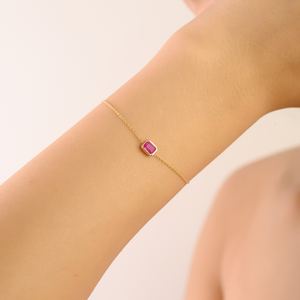 Colección de Piedras Preciosas Naturales, Pulsera de Oro Amarillo Real de 14K con Bisel de Rubí Fino, Regalo de Aniversario - Product Image 2