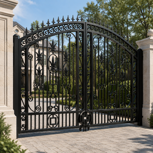 Luxury Black Wrought Iron Driveway <b>Gate</b> Ornamental <b>Arched</b> Villa Main Entrance Security Garden <b>Gate</b> Scroll Metal Design - Product Image 2