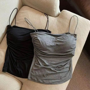 Débardeur court sans manches en satin de soie/coton écologique respirant pour femme, à fines bretelles, blanc uni, style coréen - Product Image 1